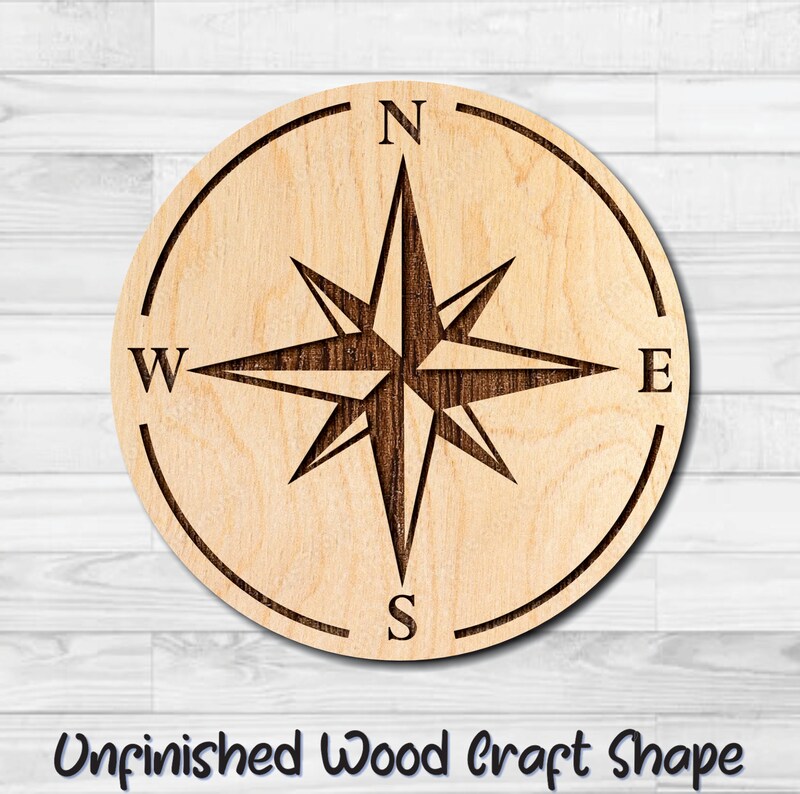 Nautical Compass 1 Unfinished Wood Shape Blank Laser Engraved Cut Out Woodcraft Craft Supply COM-001